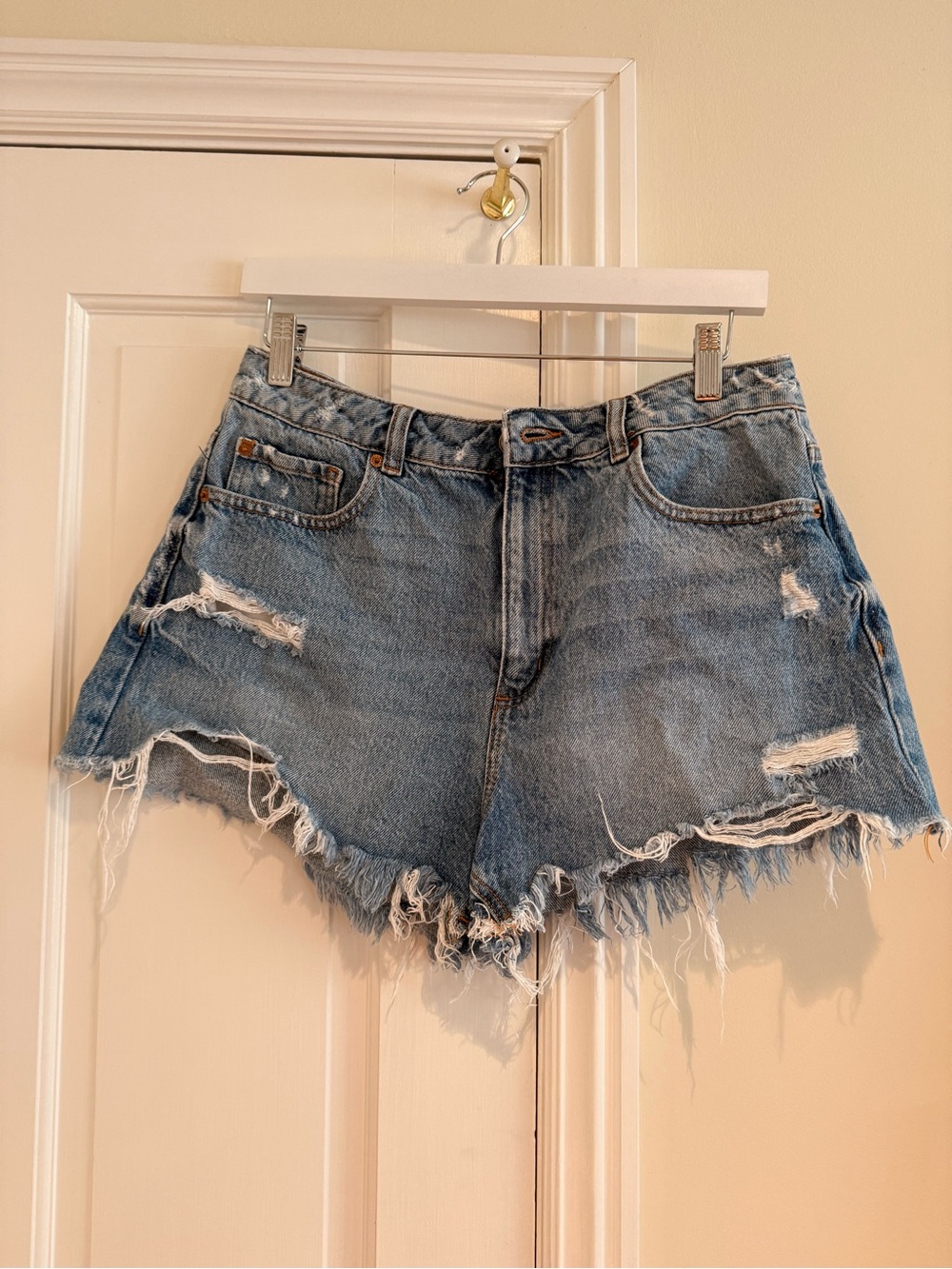 Garage Light Blue Frayed Hem Denim Shorts